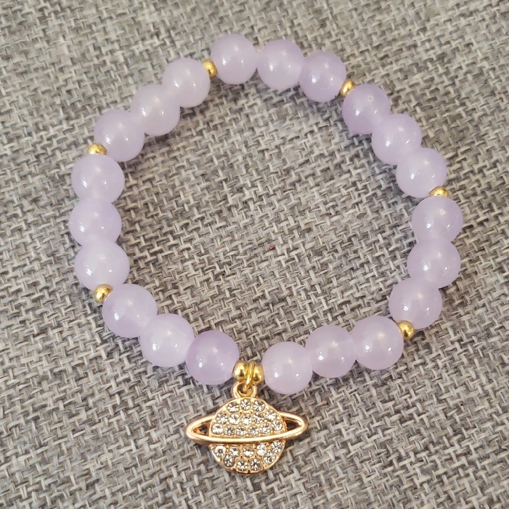 Pastel Purple Beaded Bracelet with Gold Charm